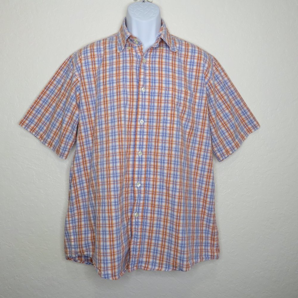 Arturo Calle* Men's Short Sleeve Button Down Curved Hem‎ Plaid Shirt~ Size Large
